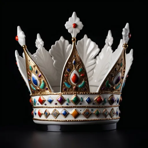 Prompt:  glossy porcelain sculpture of The Crown of the Andes against black background soft studio lighting.