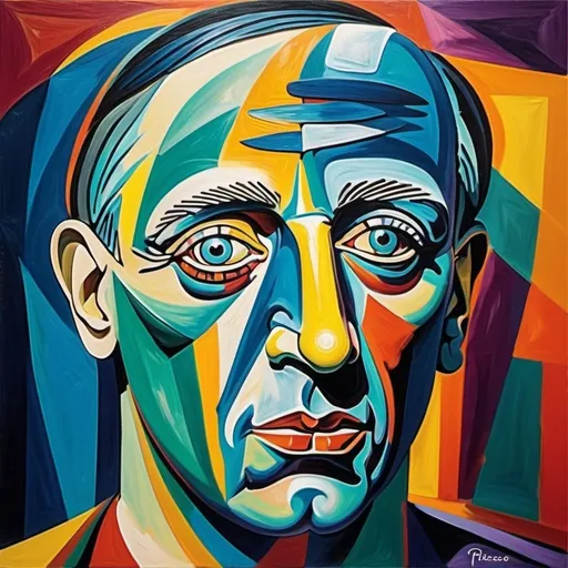 Prompt: Realistic human head outline   of Pablo Picasso, vibrant and dynamic abstract painting background, high-quality, detailed brushstrokes, modern art, surreal, colorful, vibrant, abstract, intense lighting, compelling composition, professional, vivid colors, intense and dynamic, abstract brushstrokes, professional lighting