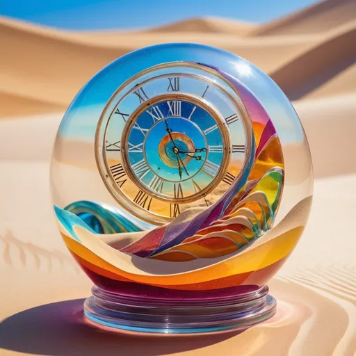 Prompt: A detailed and vibrant transparent glass sculpture of the sands of time
, intricate details, surreal, colorful background