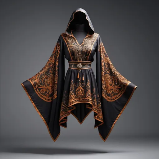 Prompt: professional product photo of a wow mage  top, floating suspended midair, intricate fabric details, fashion product catalog image, behance hd, studio lighting, front view, square image
