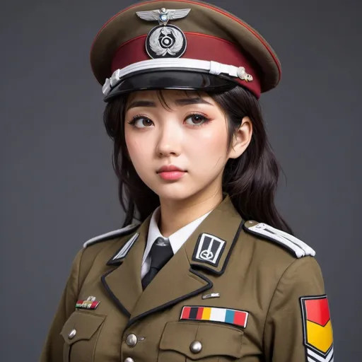 Prompt: curvy anime asian girl with german world war 2 uniform tired
