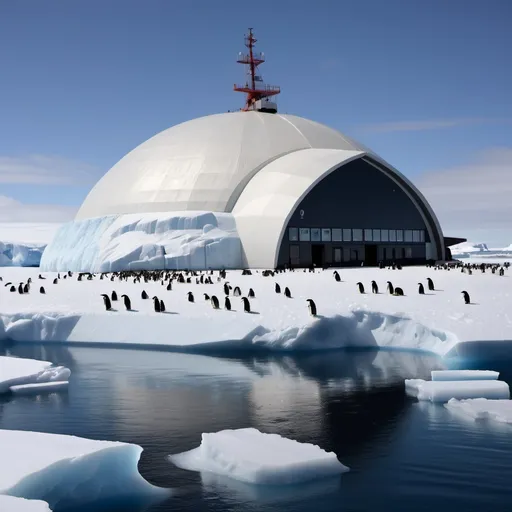 Prompt: It is in the middle of the cold Antartica. A gigantic dome located near the choppy and unforgiving waters, where ice floes float above, and penguins dive below. Big as it takes over the half of Antarctica. We have a wildlife protection center for the animals in danger. This is one of the testaments to our sustainability, in addition to the renewable energy we utilise from the abundance of water and wind on the land. We get income by trading our technology with the outside world, while believing in how harsh conditions can push you to reach your goals, like how strict teaching can help improve your grade, or how blindness can make your other senses extremely vigilant.