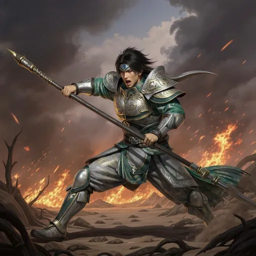 Prompt: Zhao Yun fighting in battle