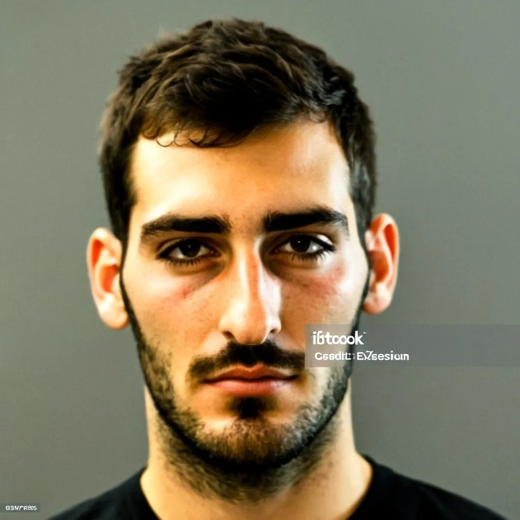 Prompt: Man posing for ID photo  , face only , black T shirt ,neutral background. Plain facial expressions. 
Resolution and feeling like it was taken from a normal camera