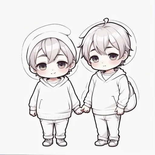 Prompt: A gay couple cute chibi which top slim and bot chubby hand by hand