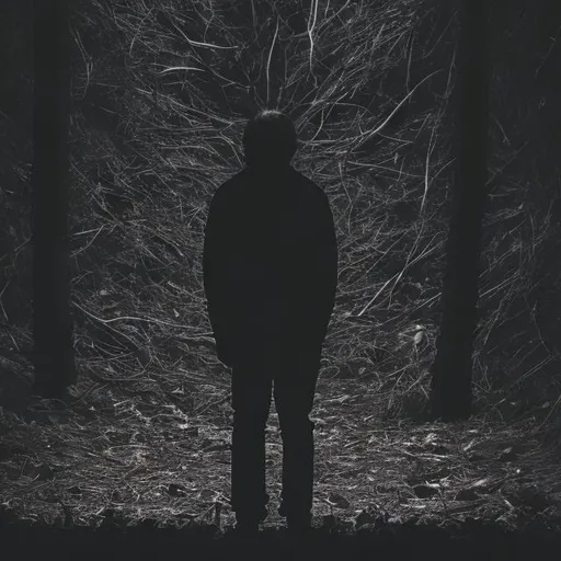 Prompt: Person in the middle alone darkness surrounding him

