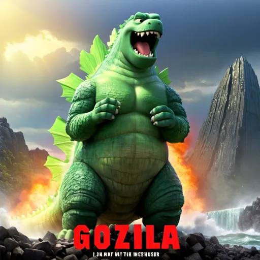 Prompt: Godzilla Disney pixar movie poster with title that says Godzilla
