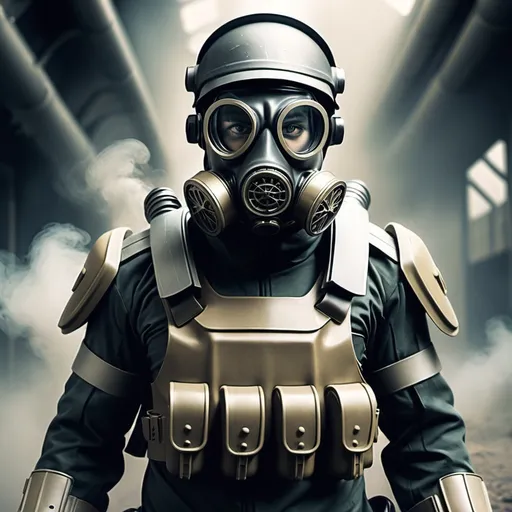 Prompt: sci fi solider with gas mask