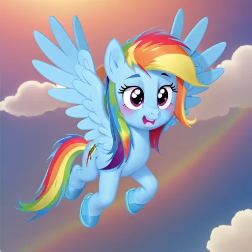 Prompt: movie poster of rainbow dash from my little pony in the sky flying titled ''rainbow dash''