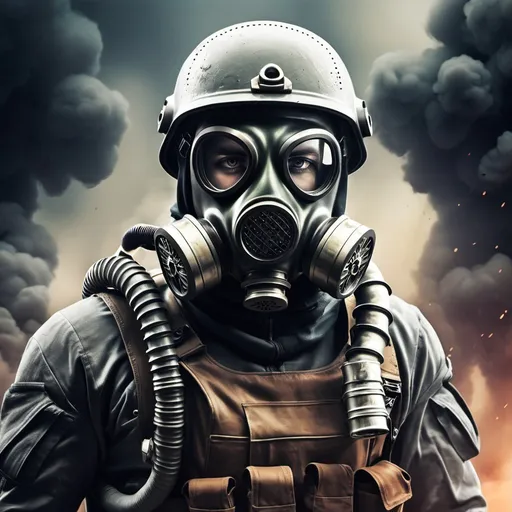 Prompt: 
poster sci fi solider with gas mask