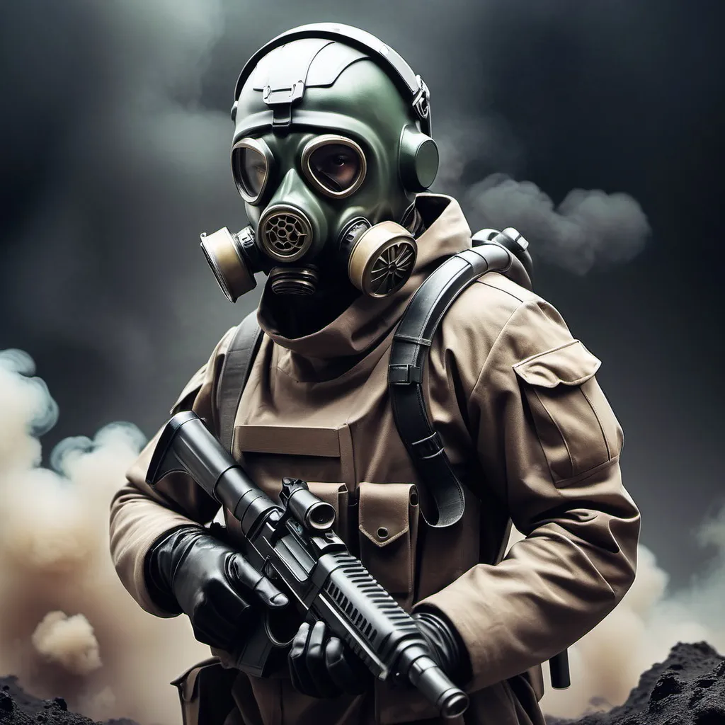 Prompt: sci fi solider with gas mask