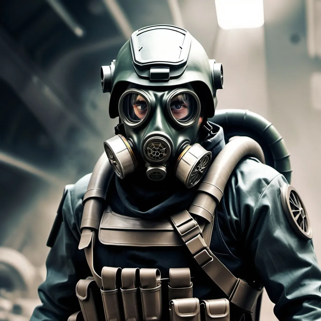 Prompt: sci fi solider with gas mask