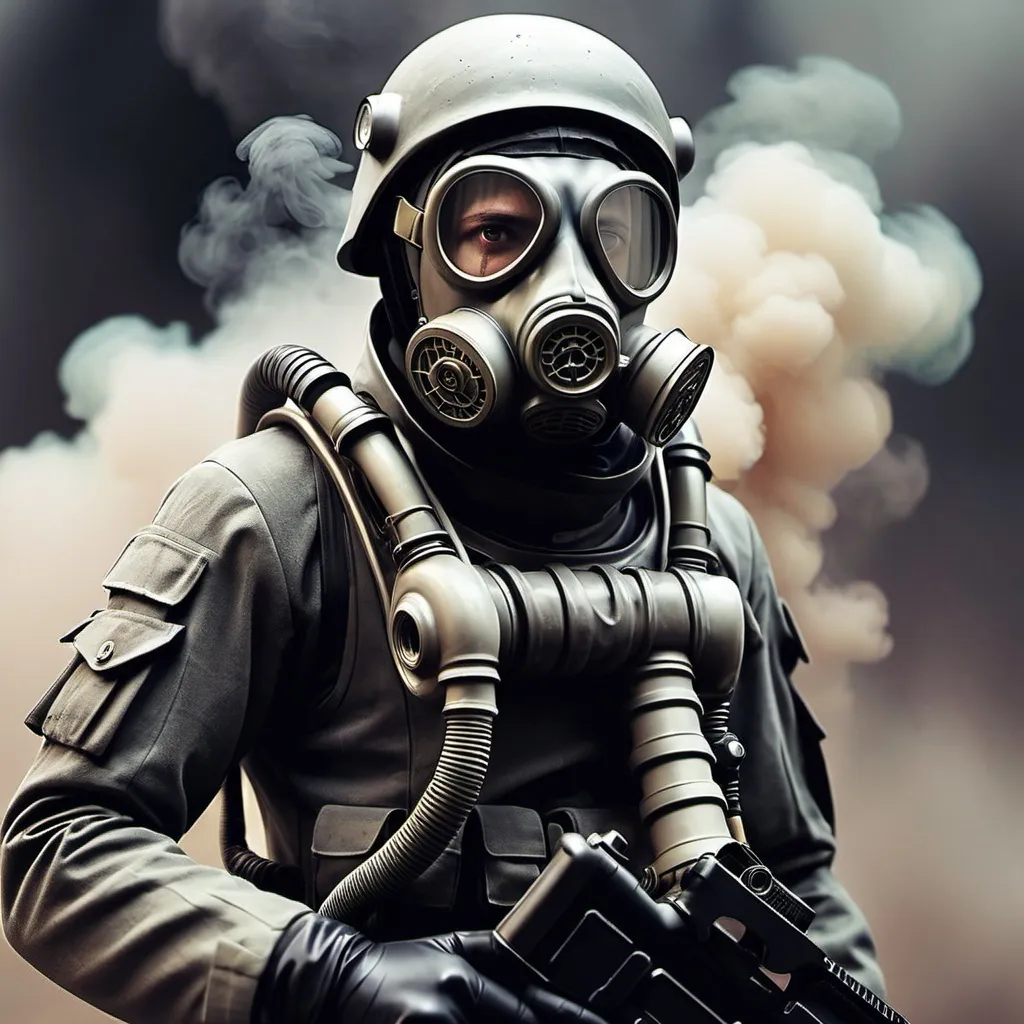 Prompt: sci fi solider with gas mask