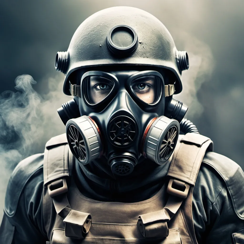 Prompt: 
poster sci fi solider with gas mask