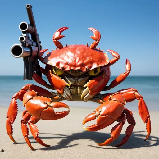 Prompt: Angry crab with a gun