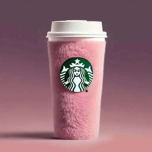 Prompt: Starbucks cup-shaped dog, realistic pink drink color fur, detailed logo on its 'cup' body, adorable puppy eyes, high-quality rendering, realistic style, warm and cozy lighting, cute and cuddly, pink tones, detailed fur textures, best quality, high resolution, realistic, cute, warm lighting, cozy atmosphere