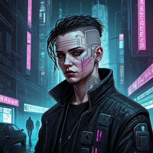 Prompt: Illustration for the book "Neuromancer" in cyberpunk style.