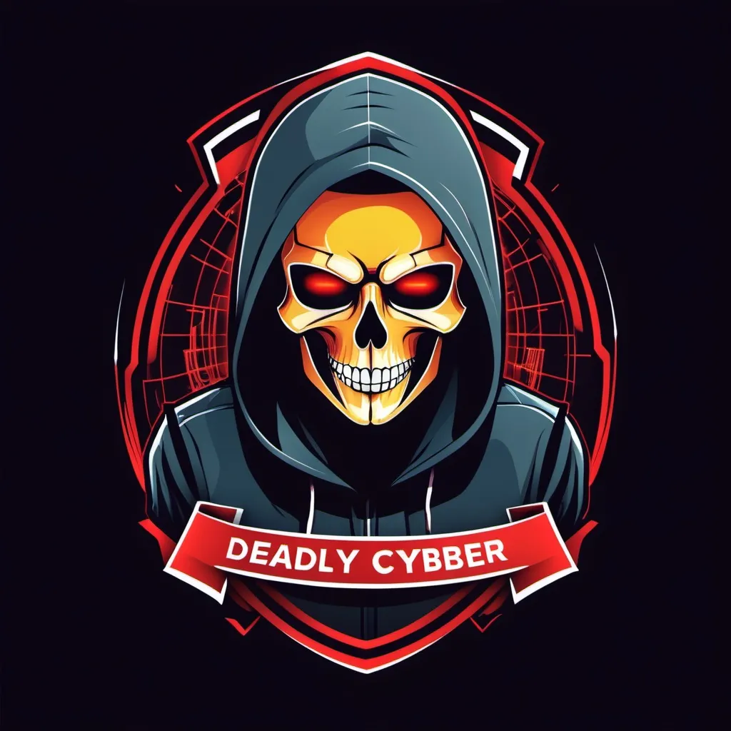 Prompt: Buatkan saya logo dengan bertena Hacker cyber yang bernuansa kegelapan, kejahatan dan tambahkan tulisan "Deadly Cyber"