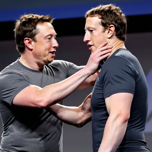 Prompt: Elon Musk and Mark Zuckerberg wrestling 