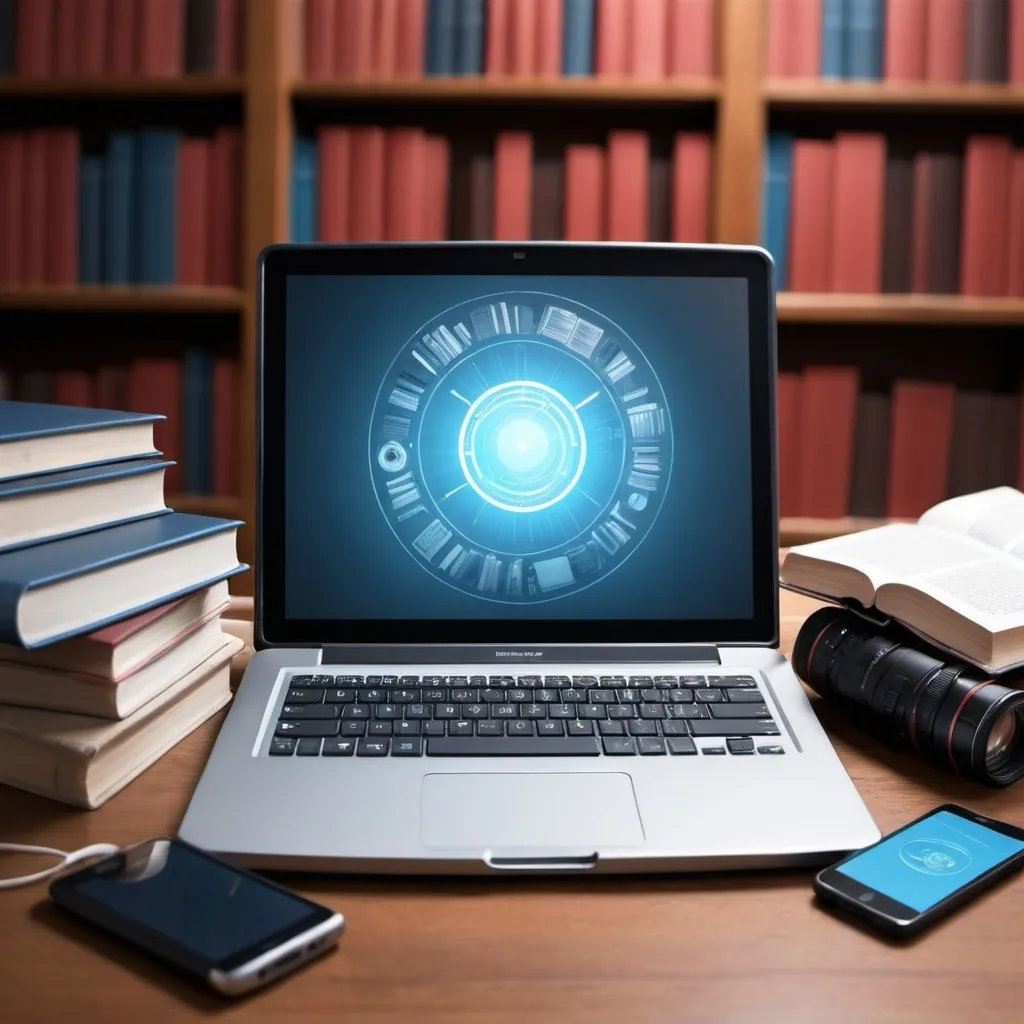 Prompt: professional background featuring technology and books