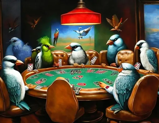 Prompt: Birds playing Poker