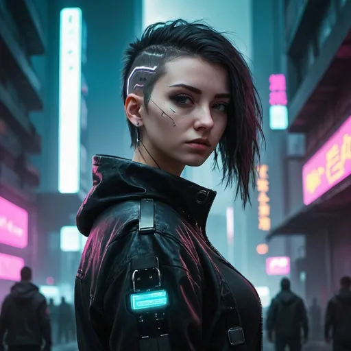 Prompt: cyberpunk, girl in city standing in background