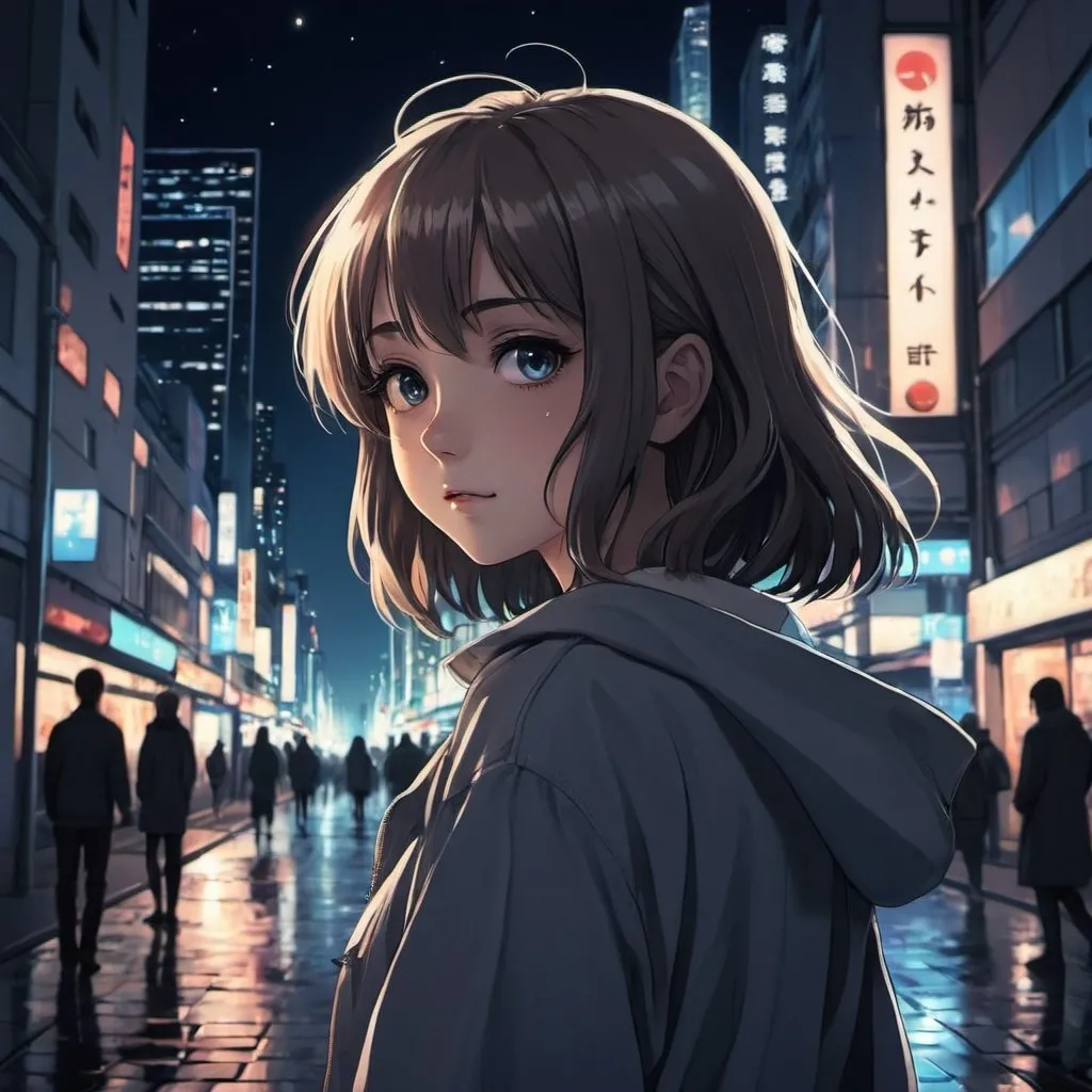 Prompt: Anime girl in night city
