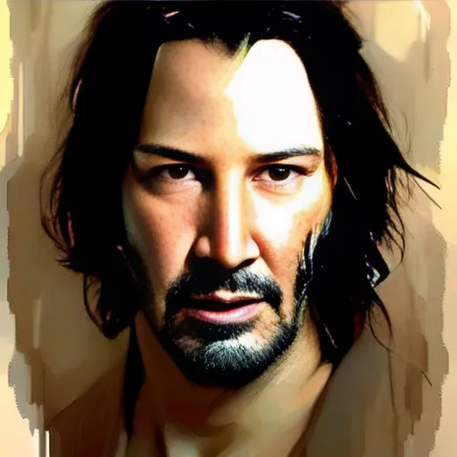 Prompt: highly detailed portrait of Keanu Reeves greg rutkowski mucha