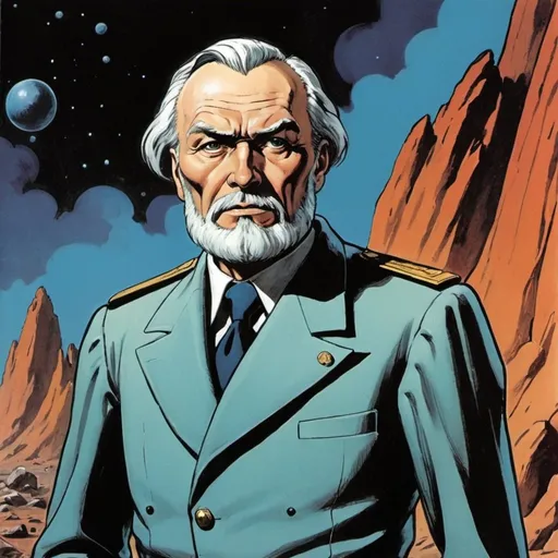 Prompt: Comic book depiction of R. Giskard Reventlov from Isaac Asimov’s novel “the caves of steel”