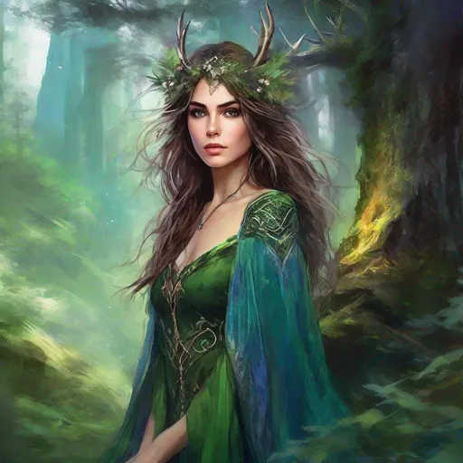 Prompt: fantasy book cover, a dark chesnut haired elven princess with brown highlights in her very extremely er long short messy wavy bob hair, elf fae, tall and willowy and pretty, soft freckles, big large green eyes, pointed ears, intricate blue and green gown, pointy elvish ears, iron palace gray metal, landscape beautiful pine forest, Carne Griffiths, Michael Garmash, Frank Frazetta, Castle Background, Victo Ngai, Detailed, Vibrant, Sharp Focus, Character Design, Wlop, Kuvshinov, Character Design, TXAA, 32k, Highly Detailed, Dynamic Pose, Intricate Motifs, Organic Tracery, Perfect Composition, Digital Painting, Artstation, Smooth, Sharp Focus, Illustration, hyperdetailed, greg rutkowski