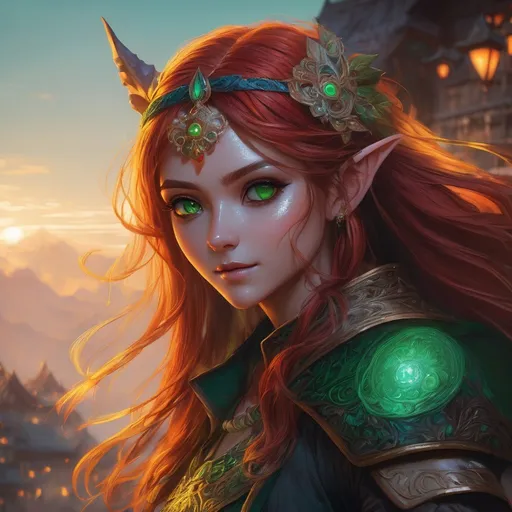 Prompt: ink painting, D&D fantasy, cute young ((green-skinned-goblin girl)), green-skinned-female, short petite body slender, beautiful, ((beautiful detailed face and large anime eyes)) long wavy fiery red hair, smiling, pointed ears, looking at the viewer, cleric wearing intricate adventurer outfit, intricate hyper detailed hair, intricate hyper detailed eyelashes, intricate hyper detailed shining pupils #3238, UHD, hd , 8k eyes, detailed face, big anime dreamy eyes, 8k eyes, intricate details, insanely detailed, masterpiece, cinematic lighting, 8k, complementary colors, golden ratio, octane render, volumetric lighting, unreal 5, artwork, concept art, cover, top model, light on hair colorful glamourous hyperdetailed, intricate hyperdetailed breathtaking colorful glamorous scenic view landscape, ultra-fine details, hyper-focused, deep colors, dramatic lighting, ambient lighting god rays, | by sakimi chan, artgerm, wlop, pixiv, tumblr, instagram, deviantart