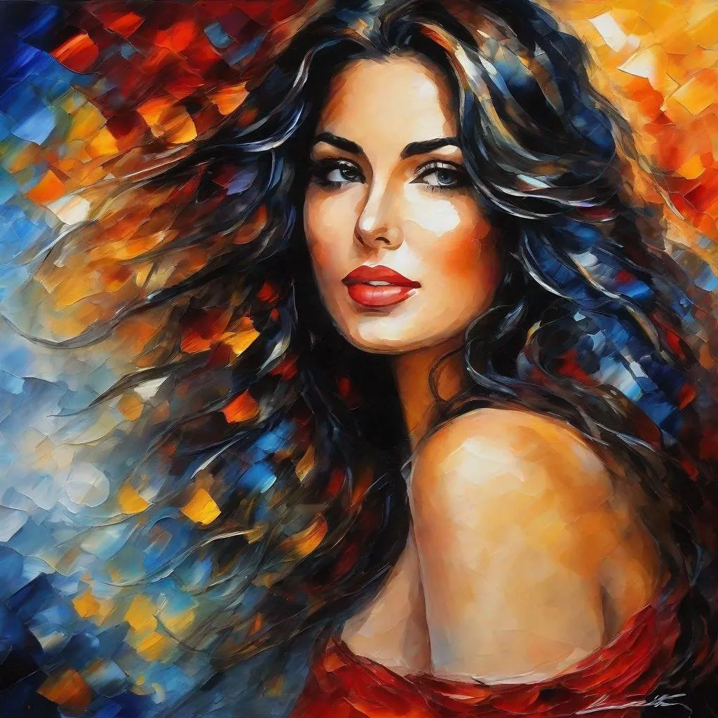 Prompt: An acrylic ink painting, Collage art, a beautiful attractive buxom mexican woman at sunset, black long thick wavy hair, pale skin round face, big long huge hooked aquiline algerian nose, enormous chest, Montage, By LEONID AFREMOV, [white : red] shades, [organ: blue] tones , ethereal, centered, 16K, HQ, perspective, insanely detailed and intricate, hyper realistic, trending on cgsociet