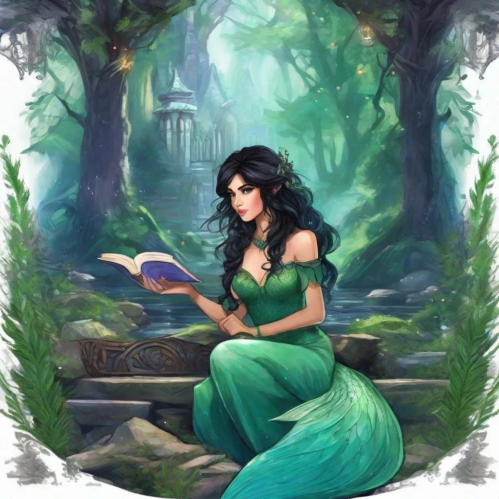 Fantasy Book Cover A Buxom Black Haired Mermaid Pr