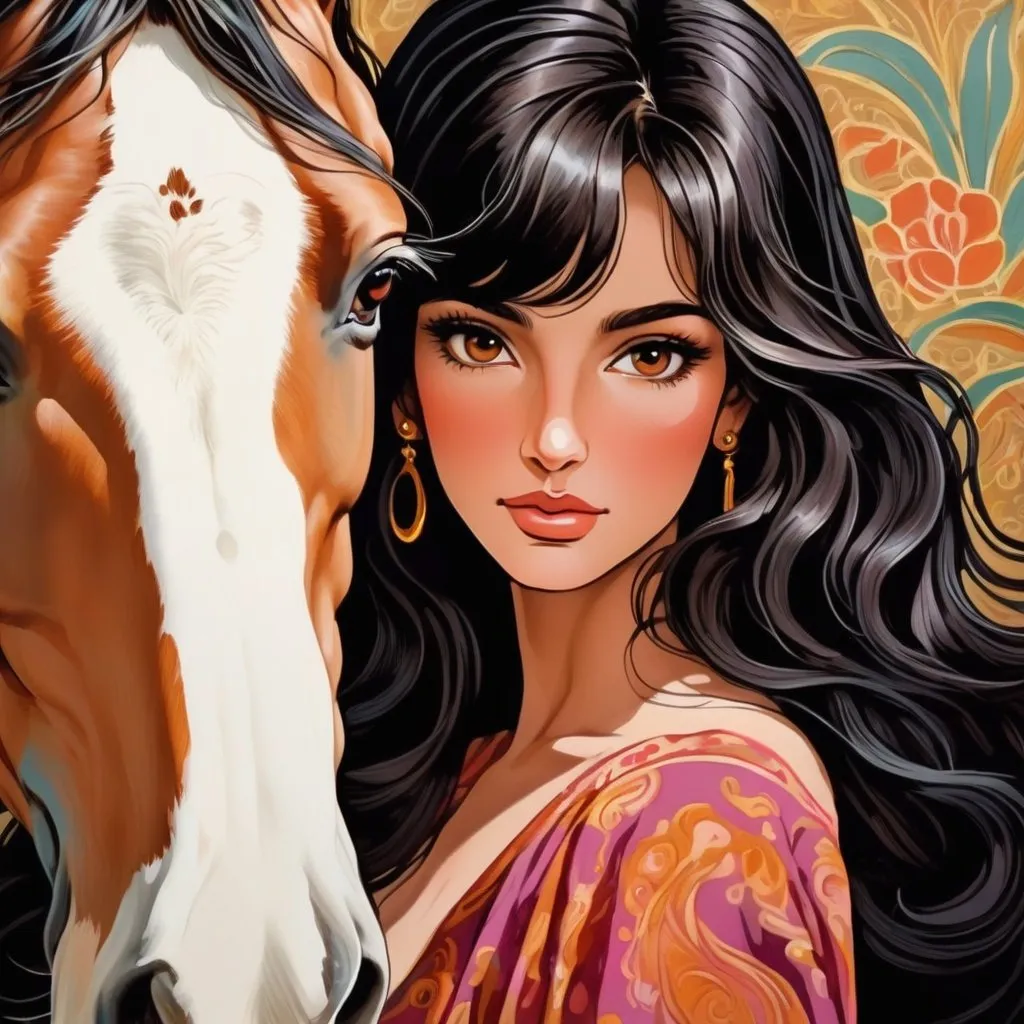 Prompt: Luxurious imperatrice, neo-fauvist screenprint. armeinian buxom female with huge big long hooked aquiline arabian nose,round face, broad cheeks, brown eyes, long black wavy hair, tanned skin, Beautiful, extremely detailed 