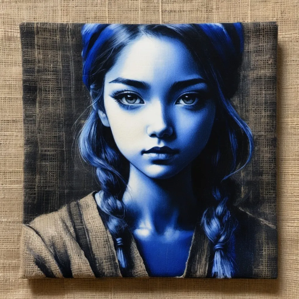 Prompt: Charcoal sketch with indigo hints, textured burlap canvas, vintage manga realism 