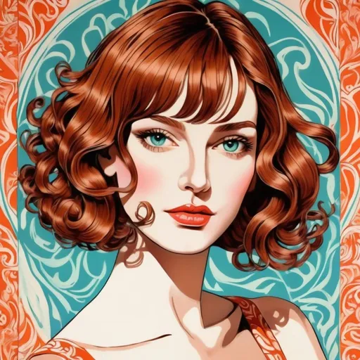 Prompt: Luxurious imperatrice, neo-fauvist screenprint. female with huge big long hooked aquiline grecian nose, short chestnut wavy bob hair, Beautiful, extremely detailed 