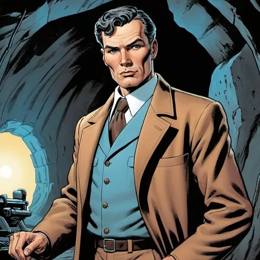 Prompt: Comic book depiction of detective Elijah Baley from Isaac Asimov’s novel “the caves of steel”
