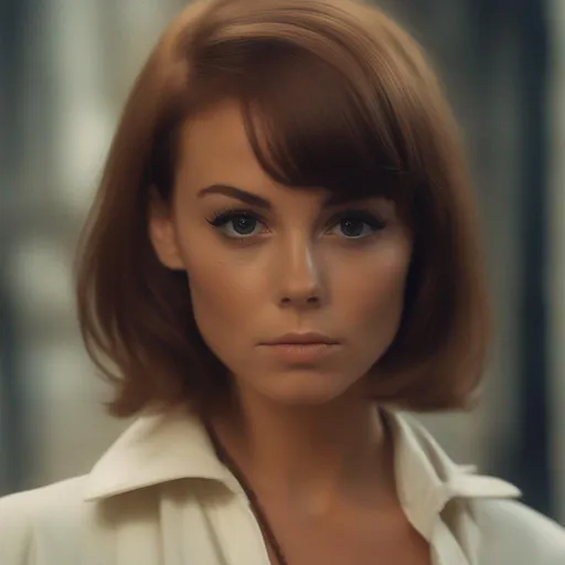 Prompt: Please create a RAW photo, (high detailed skin:1.2), 8k uhd, dslr, soft lighting, high quality, film grain, Fujifilm XT3 
Create a photograph that captures the iconic scene from the James Bond film "Live and Let Die" (1973) with a girl with shprt chestnut pixie hair undercut. In this scene, she is seated at a table, holding a deck of tarot cards, and gazing deeply into the eyes of James Bond, who is seated across from her.

 create a soft, dreamlike quality to the photograph, emphasizing the mystical and otherworldly nature of her character. The lighting should be warm and romantic, casting soft shadows over the scene and highlighting the intricate details of Solitaire's clothing, makeup, and jewelry.

The focus of the photograph should be on her eyes, which are a central aspect of her character's psychic abilities. The use of stable diffusion can help to create a sense of depth and mystery to the photograph, emphasizing the supernatural elements of the scene and highlighting the connection between her and James Bond.

The goal of this prompt is to create a visually striking and memorable image that captures the essence of the girl's character as a beautiful and enigmatic psychic in the world of James Bond.  create a timeless and ethereal quality to the photograph, emphasizing the romance and mystique of the James Bond franchise.