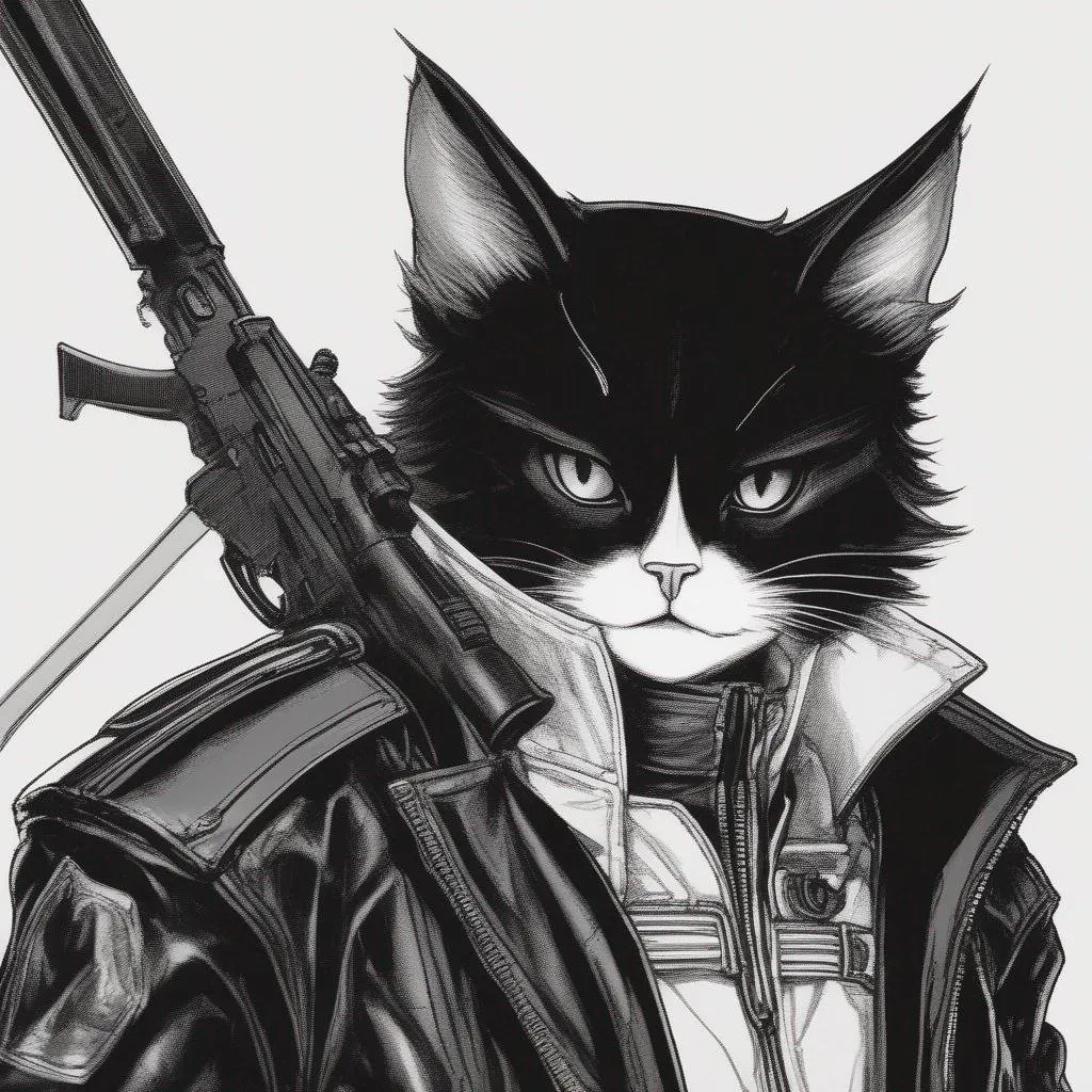 Prompt: An adult man, male scifi pilot. He has extremely short slicked back brown pompadour undercut haircut with trimmed whiskers. birthmarks, futiristic fully dark entirely jet black leather jacket. Handsome. well drawn face. emerald cat eyes, detailed. Akira art. Anime art. Captain Harlock art. Leiji Matsumoto art. 2d art. 2d. well drawn face. detailed.