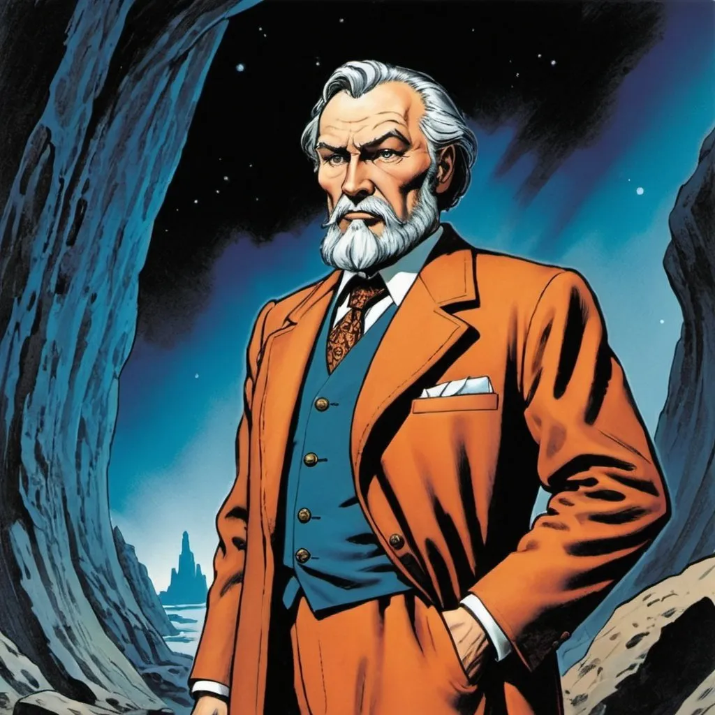 Prompt: Comic book depiction of R. Giskard Reventlov from Isaac Asimov’s novel “the caves of steel”