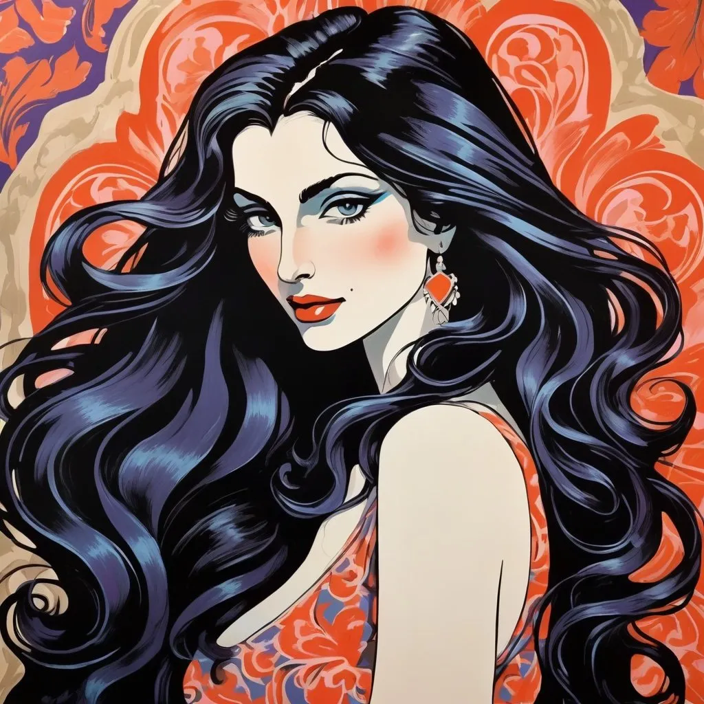 Prompt: Luxurious imperatrice, neo-fauvist screenprint. armeinian buxom female with huge big long hooked aquiline arabian nose, long black wavy hair, Beautiful, extremely detailed 