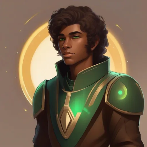 Prompt:  A young cathar alien of a star wars lion race. Vaguely humanoid. He has dark brown fur and a golden brown skin. He wears a scifi suit and has green eyes. Detailed, well draw face, Smooth skin. rpg art. Star wars art. 2d art. 2d