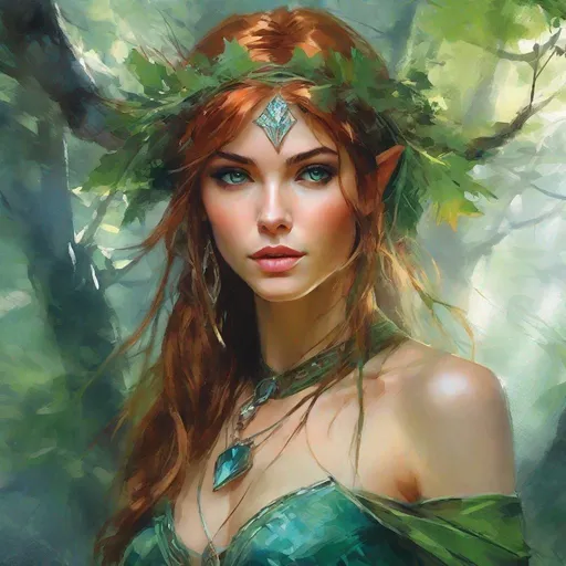 Prompt: fantasy book cover, a bright chesnut haired elven princess with dark auburn streaks in her short messy bob cut hair, elf fae, tall and willowy and pretty, soft freckles, big large green eyes, pointed ears, intricate blue and green gown, pointy elvish ears, iron palace gray metal, landscape beautiful pine forest, Carne Griffiths, Michael Garmash, Frank Frazetta, Castle Background, Victo Ngai, Detailed, Vibrant, Sharp Focus, Character Design, Wlop, Kuvshinov, Character Design, TXAA, 32k, Highly Detailed, Dynamic Pose, Intricate Motifs, Organic Tracery, Perfect Composition, Digital Painting, Artstation, Smooth, Sharp Focus, Illustration, hyperdetailed, greg rutkowski