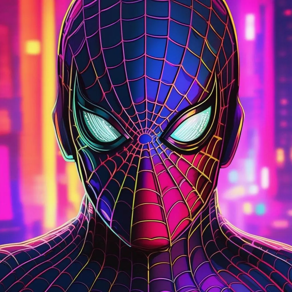 portrait spiderman, neon colors, hyper detailed, dig...