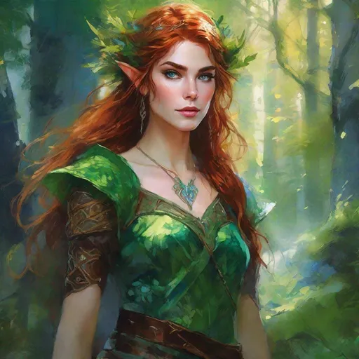 Prompt: fantasy book cover, a bright chesnut haired elven princess with dark auburn streaks in her short messy bob cut hair, elf fae, tall and willowy and pretty, soft freckles, big large green eyes, pointed ears, intricate blue and green gown, pointy elvish ears, iron palace gray metal, landscape beautiful pine forest, Carne Griffiths, Michael Garmash, Frank Frazetta, Castle Background, Victo Ngai, Detailed, Vibrant, Sharp Focus, Character Design, Wlop, Kuvshinov, Character Design, TXAA, 32k, Highly Detailed, Dynamic Pose, Intricate Motifs, Organic Tracery, Perfect Composition, Digital Painting, Artstation, Smooth, Sharp Focus, Illustration, hyperdetailed, greg rutkowski
