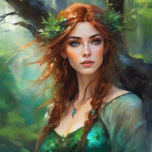 Prompt: fantasy book cover, a bright chesnut haired elven princess with dark auburn streaks in her very short messy wavy bob haircut, elf fae, tall and willowy and pretty, soft freckles, big large green eyes, pointed ears, intricate blue and green gown, pointy elvish ears, iron palace gray metal, landscape beautiful pine forest, Carne Griffiths, Michael Garmash, Frank Frazetta, Castle Background, Victo Ngai, Detailed, Vibrant, Sharp Focus, Character Design, Wlop, Kuvshinov, Character Design, TXAA, 32k, Highly Detailed, Dynamic Pose, Intricate Motifs, Organic Tracery, Perfect Composition, Digital Painting, Artstation, Smooth, Sharp Focus, Illustration, hyperdetailed, greg rutkowski