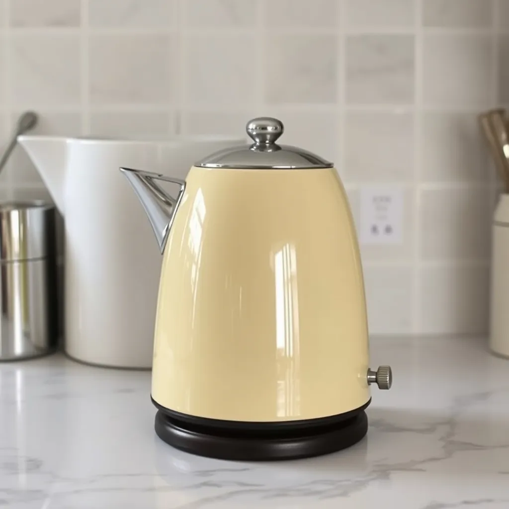 Prompt: my friend wants to buy beige Smeg kettle, can you create a photo of her with that kettle