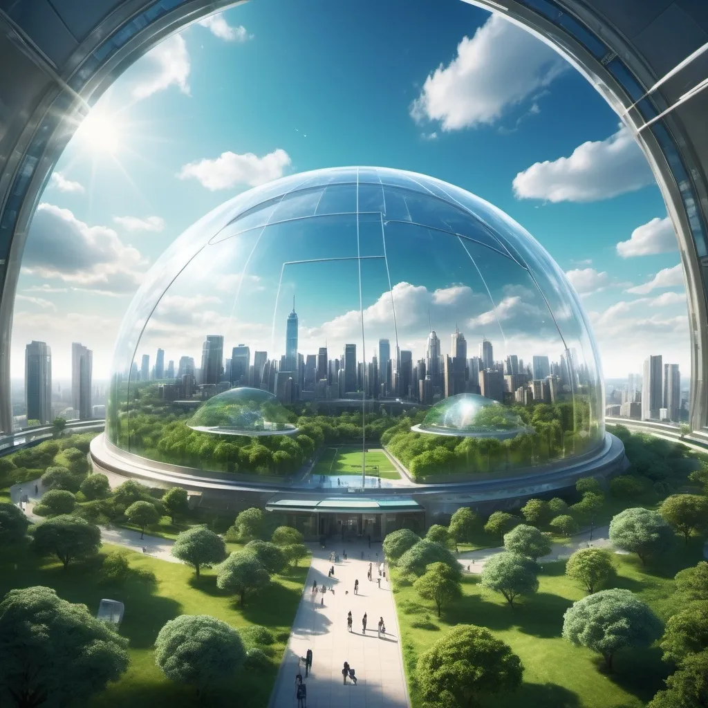 Prompt: a city enclosed by a transparent dome