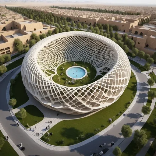 Prompt: Please design another facade of a hotel in Isfahan Bird Park in the shape of a bird's nest