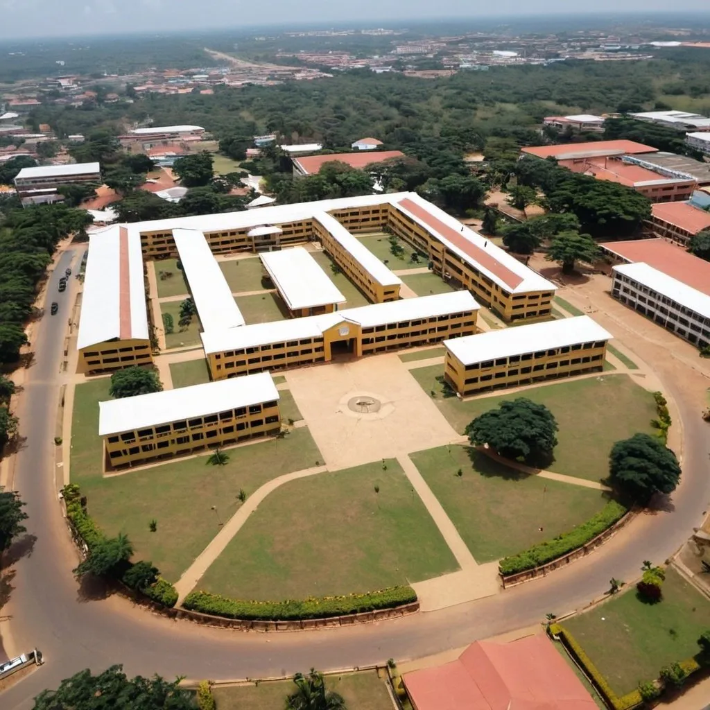 Prompt: Aerial view of Kwame Nkrumah university campus 